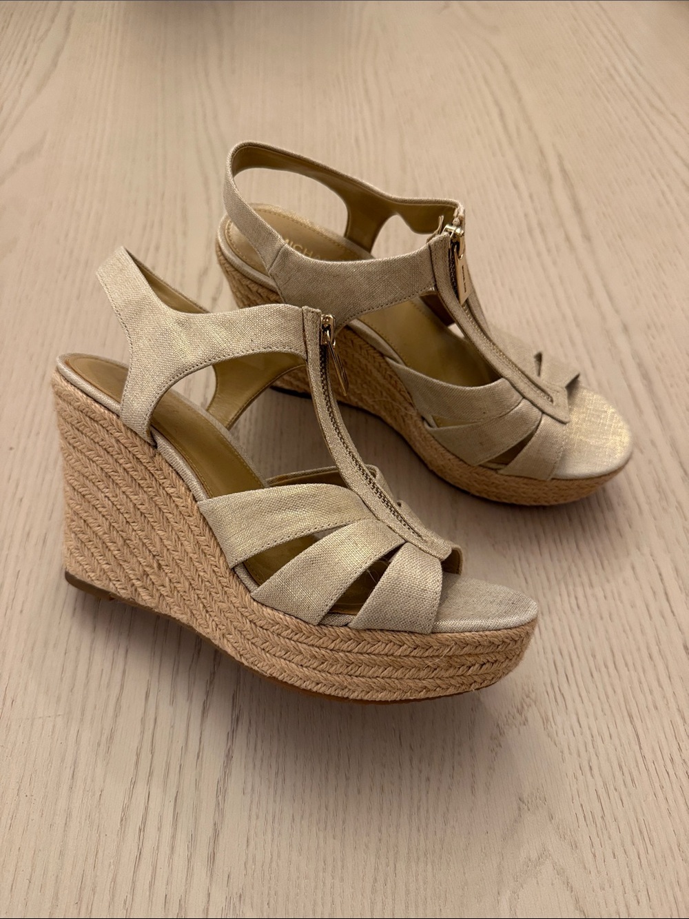 Michael Kors Gold-Beige Espadrille Wedge Sandals